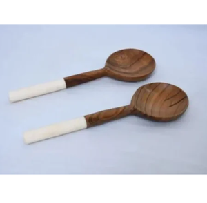 Ensemble de 2 cuillères en bois avec manche imprimé, serveur à salade, artisanat, ensemble de cuillères en bois d'acacia, outils de cuisine, gadgets - Product Image 1