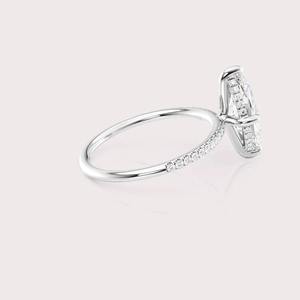 Marquise Cut Lab Grown Diamond Engagement <b>Ring</b> with Pave <b>Band</b> in Solid 925 Sterling Silver - Product Image 3