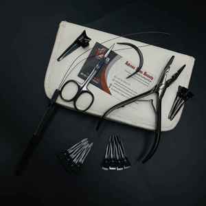 Kit de pinces d'extension de cheveux en acier inoxydable professionnel Plasma noir de qualité supérieure comprenant l'extension de cheveux à l'aiguille à coudre Ciseaux C - Product Image 2
