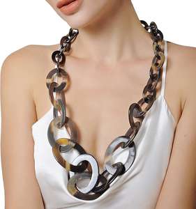 Collar de Cuentas Pulidas con Colgante de Joyería Impermeable de Cuerno de Búfalo Estilo Animal, Diseño Personalizable, por HF CRAFTS - Product Image 4