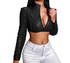 Veste tendance de haute qualité à col montant, tendance, vente en gros de vestes pour femmes, vestes en cuir personnalisées de longueur courte - Product Image 1