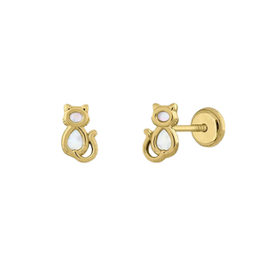 Pendientes de Oro Sólido de 9K con Forma de Gato (Disponibles en 10K, 14K, 18K) para Mujeres y Niñas, con Cierre de Rosca, Hechos en España - Product Image 1