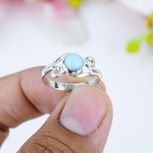 925 Sterling Silver Women's <b>Statement</b> <b>Ring</b> New Design Classic Style Wedding Anniversary Party Wear Natural Larimar Gemstone - Product Image 3