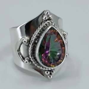 Mystic Topaz 925 Sterling <b>Silver</b> <b>Statement</b> <b>Ring</b> Handmade Mystic Topaz Pear Gemstone Boho January Birthstone Jewelry Gift - Product Image 2