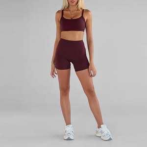 Conjunto Deportivo Personalizado con Logotipo OEM, Ropa Deportiva para Gimnasio, Conjunto de Verano con Sujetador Deportivo Cruzado Suave y Pantalones Cortos de Ciclismo para Yoga y Entrenamiento de 2 Piezas para Mujer - Product Image 3