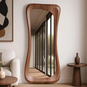 Handmade Art Deco Walnut Wood Framed <b>Round</b> Wall <b>Mirror</b> Solid Wood Eco-Friendly at Best Price - Product Image 4