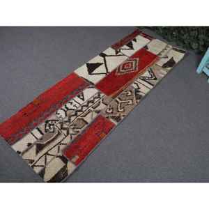 Tapis turc vintage, tapis de 2,1 x 5,8 pieds, tapis rouge Ikat - Product Image 2