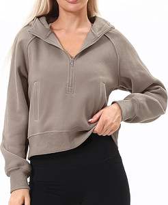 Jersey con capucha de media cremallera personalizado de alta calidad para mujer, sudadera cómoda de manga larga, estilo recortado, estampado bordado - Product Image 1