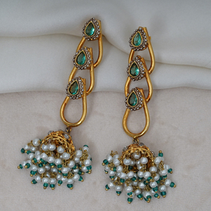 New Classic Style Pakistani Gold Plated Hoop <b>Earrings</b> Handmade with CZ Mint Green Stones <b>Rhodium</b> Plated Fashion Jewelry for Gift - Product Image 5
