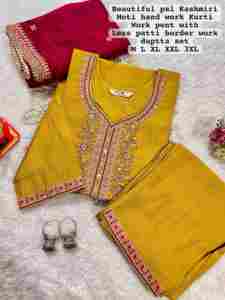 Color increíble Muselina de excelente calidad con bordado Kuarti Pant y Dupatta Fabricante de Surat - Product Image 5