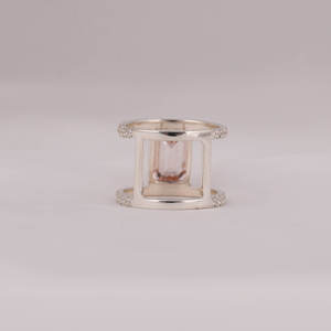 18KT <b>Solid</b> Gold Ring 2.7 CT Pink Emerald Cut Lab Grown Diamond Custom Engagement Ring Bypass Setting Gold Trendy Ring - Product Image 4