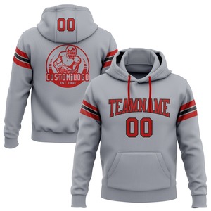 Venta al por mayor y Dropship personalizado cosido gris rojo-negro fútbol pulóver Sudadera con capucha - Product Image 1