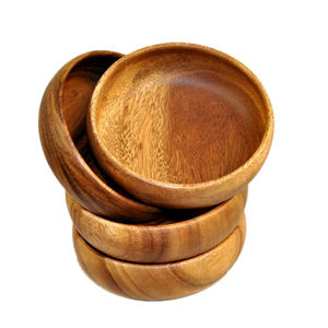 Ensemble de 4 bols arrondis en bois de mangue pour vaisselle de table, ustensiles de cuisine, bols de service pour aliments et légumes verts - Product Image 1