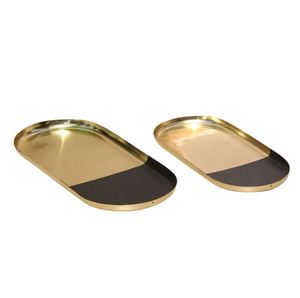 <b>Black</b> and Gold Enamel <b>Tray</b> Set of 2 Restaurant Super Market Wedding Bulk Quantity Hot Selling Export Quality Made in India 2022 - Product Image 1