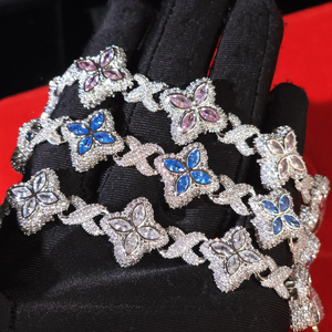 Blue Moissanite Stone Clover <b>Infinity</b> Iced Out <b>Bracelet</b> Silver Fully Paved Sparkling Luxury Statement Jewelry - Product Image 3