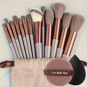 Set de Brochas de Maquillaje de Pelo Sintético con Mango Metálico para Rostro, Base, Colorete, Polvo, Sombra de Ojos y Kabuki - Product Image 4