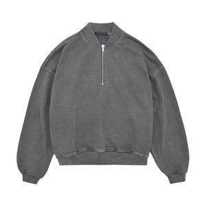 Custom Acid Washed 400GSM French Terry Hoodies Half Zipper <b>Jumper</b> <b>Men</b> 14 Quarter Zipper Sweatshirt Vintage Hoodies - Product Image 1