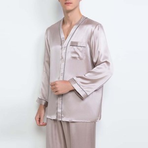 Conjunto de Ropa de Dormir para Hombre, Transpirable, de Alta Calidad, Manga Larga, Cuello en V, Algodón Suave, Satén, Pijama de Verano - Product Image 6