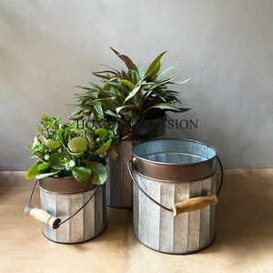 Lot de 2 jardinières et pots de décoration galvanisés de forme ronde standard de haute qualité en jardinière intérieure et extérieure galvanisée - Product Image 4