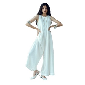 Mono informal de una pieza para mujer, mono de algodón de lino 100%, sin mangas, bordado, precio al por mayor - Product Image 1