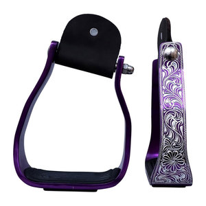 Étriers de cheval en aluminium de qualité supérieure, style western, inclinés, gravés de motifs floraux, légers, à large base antidérapante, pour la randonnée, le ranch, le rodéo et l'équitation - Product Image 1