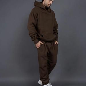 Automne hiver deux pièces hommes sport costume en peluche épaissi à capuche survêtement pantalons de survêtement couleur unie coupe ample mode sport - Product Image 6