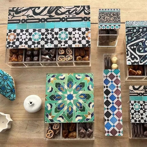 Luxurious Square <b>Wood</b> Mother of Pearl Inlay Lacquer Acrylic <b>Box</b> Set for Eid Ramadan Dessert and Chocolate Gifts - Product Image 1