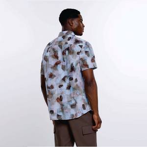 Chemise en flanelle de soie de style chinois pour hommes, peinture à l'encre, décontracté, manches courtes, col boutonné, une pièce, vacances, OEM ODM - Product Image 3