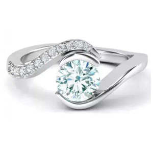 AAA+ Quality 1.11 Ct Vvs1 +<b>Round</b> Ice Blue <b>White</b> Moissanite Diamond Engagement Ring 925 Silver Cus-Jew39 - Product Image 2