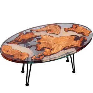 Mesa de centro profesional con patas metálicas para el hogar y Hotel, mueble de mesa de té con diseño epoxi transparente de cristal, novedad