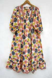 2024 último diseño de impresión indio bohemio nueva seda Sari tela ropa al por mayor Vestido corto ropa de mujer artículo vestidos florales artículo - Product Image 5