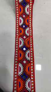 Custom Made Embroidered Thread Work <b>Ribbon</b> with Multi Coloured Options in Mirror Work Embroidery 100% Cotton Eco-Friendly - Product Image 3