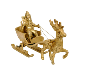Modern Design Brass <b>Statue</b> of Ganesha Riding Reindeer Santa Great Wedding Gift Showpiece for Christmas - Product Image 1