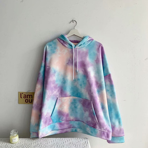 AutumnWinter ODM Tie Dye Hoodie para mujer Tela de algodón con logotipo frontal Estampado suelto Con capucha Fleece Estilo formal Sudaderas con capucha - Product Image 1