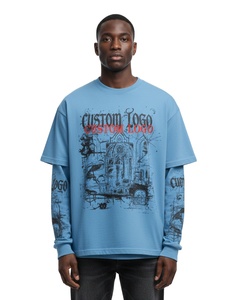 Camiseta de Hombre con Logotipo Personalizado, Camiseta Lisa con Efecto Desgastado, Camiseta de Manga Larga con Tejido Waffle, Camiseta de Doble Capa 2026 - Product Image 2