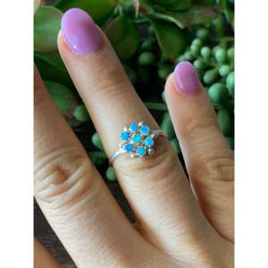 Zuni Made Sterling <b>Silver</b> Blue <b>Opal</b> Cluster <b>Ring</b> Vintage Bohemian Statement Jewelry - Product Image 2