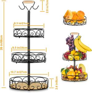 Panier de fruits, rangement de bol de comptoir de légumes avec cintre à banane, pain détachable, support de paniers à collations grande capacité - Product Image 3