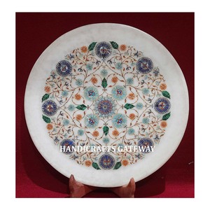 Plaque d'incrustation en marbre blanc faite à la main motif de fleur forme ronde meilleure qualité utilisée pour la décoration de la maison et du mariage - Product Image 1