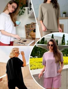 Camiseta de verano de gran tamaño para mujer, Camiseta holgada de talla grande con manga de murciélago, con cuello redondo Camiseta holgada informal, camiseta de entrenamiento a la moda - Product Image 5