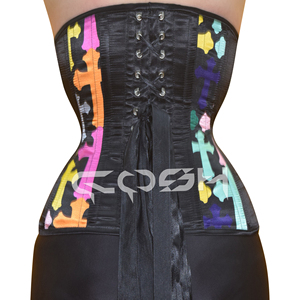 Corsé Moldeador de Cintura Overbust de Satén Negro con Estampado Cruzado OEM/ODM - Product Image 6