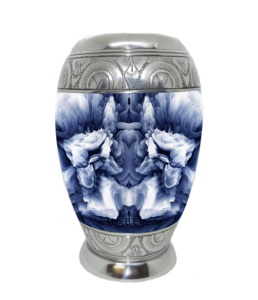 Urnas de cremación florales abstractas gris claro blanco violeta para cenizas humanas con bolsa de terciopelo gratis - Product Image 2