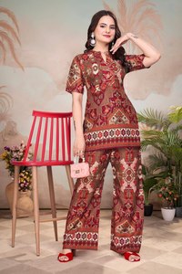 Ensemble Kurta Palazzo de fête à imprimé floral multicolore tendance, Kurti court à manches trois quarts, protection solaire, séchage rapide, tout - Product Image 5
