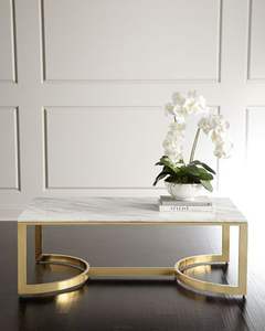 Mesa de Centro de Metal con Acabado Dorado y Tapa de Mármol para Sala de Estar - Product Image 4