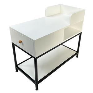 Minimalist Rubber Wood <b>Side</b> <b>Table</b> with Iron Frame Durable Tea <b>Table</b> for Living Room or Entry SST023 <b>Set</b> - Product Image 4