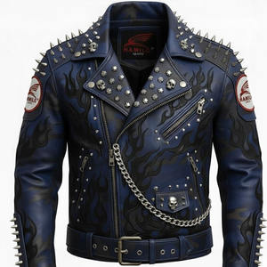 แจ็คเก็ตหนังแท้สีตามสั่งยอดนิยมสำหรับผู้ชาย หนังวัวแท้ แจ็คเก็ตหนังแท้แขนยาว แฟชั่นเสื้อกั๊กสไตล์ไบค์เกอร์ - Product Image 6