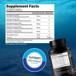 Cápsulas de musgo de mar OEM con aceite de semilla negra Ashwagandha mezcla de cúrcuma Bladderwrack bardana cápsulas todo en 1 - Product Image 4