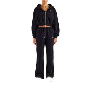 Conjunto Deportivo de Sudadera Corta con Cremallera y Pantalones Jogger para Mujer, Felpa Suave, Corte Holgado, Cintura Elástica, Ropa de Calle, Ropa Informal - Product Image 2