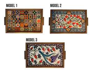 Plateau de service multi-pièces en bois de noyer moderne MS Handicraft avec poignées pour la décoration du salon Idée de cadeau pour la maison - Product Image 5