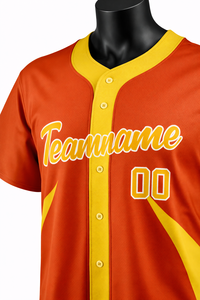 เสื้อเบสบอลสีส้มเหลืองแบบกำหนดเอง ปักชื่อทีมและหมายเลข พร้อมกระดุมเต็มตัว ชุดเบสบอลแบบซับลิเมชั่น - Product Image 3