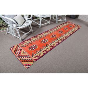 Alfombra vintage de 2.2x9.3 pies, alfombra turca tipo runner, alfombra con lunares naranja y morados - Product Image 1